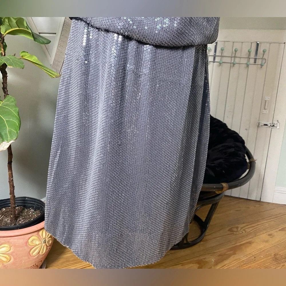 Robert Rodriguez Gunmetal Gray Sequin Silk Open Back Mini Dress Size 6 - Picture 9 of 12
